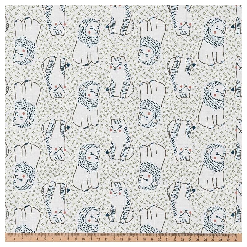 Printed Cotton KODOMO White / Dark Khaki